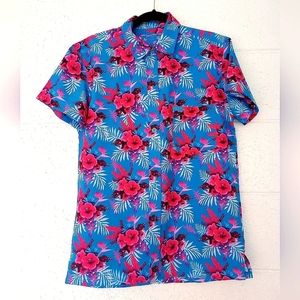 RETRO Rifle Men's Hibiscus Print Button Down Polo Shirt